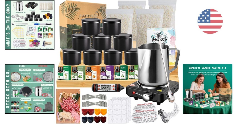 Beginner-Friendly Candle Making Kit - 100% Soy Wax & Essential Accessories