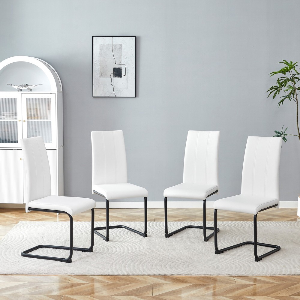 2-Pack White PU Upholstered Dining Chairs - Modern Kitchen Side Chairs with St