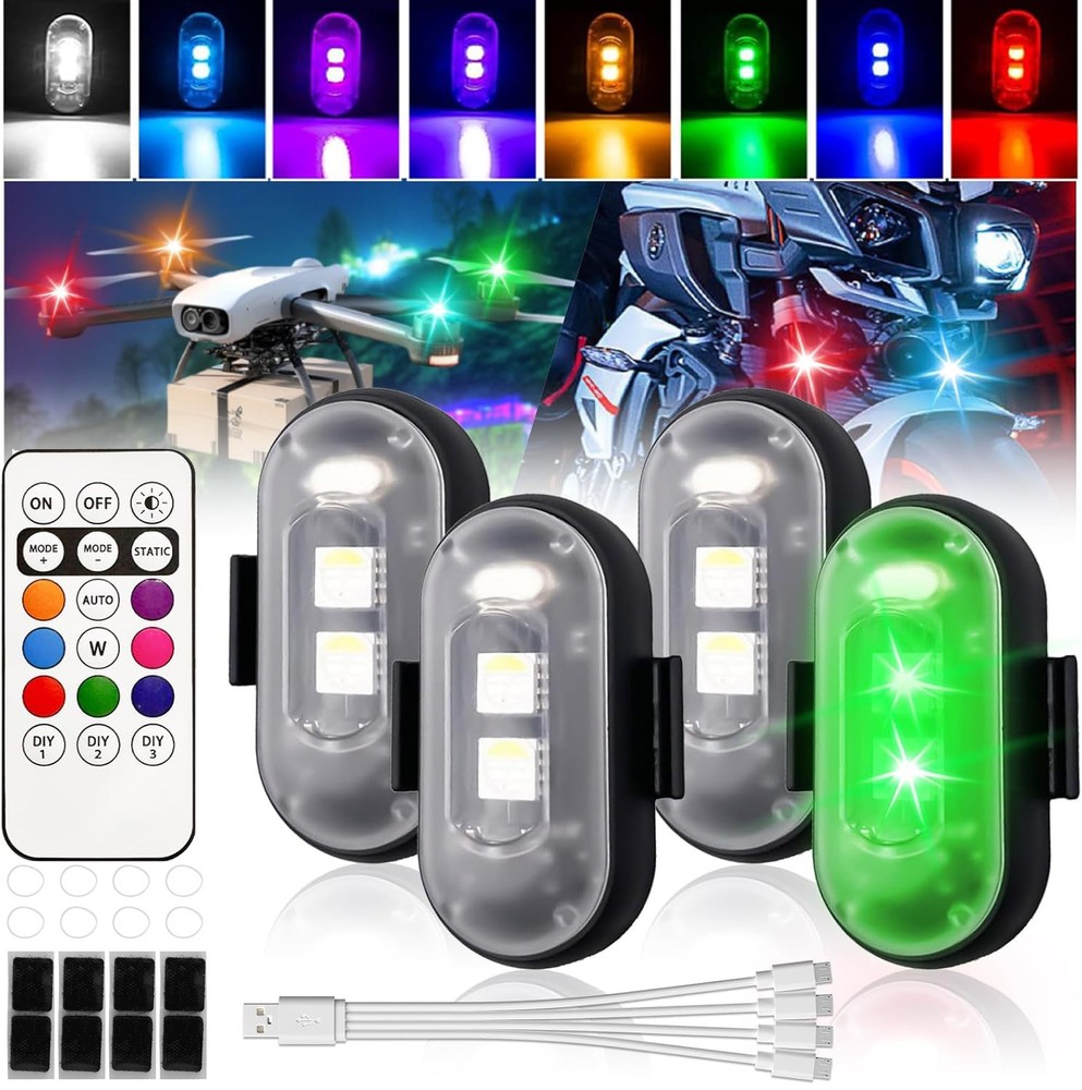 4/8 x Wireless LED Strobe Lights With Remote Control RGB Flashing Warning Lights