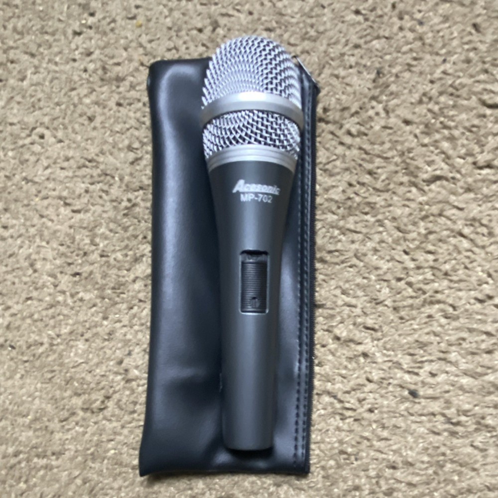 Acesonic MP-702 Wired Handheld Microphone On/Off Switch Black Silver Case