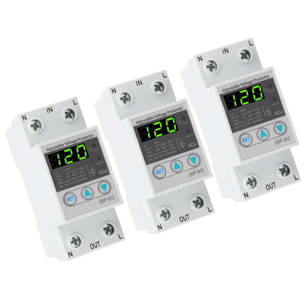 SVP‑912 120VAC Adjustable Automatic Reset Voltage Current Protector 40A/63A/80A