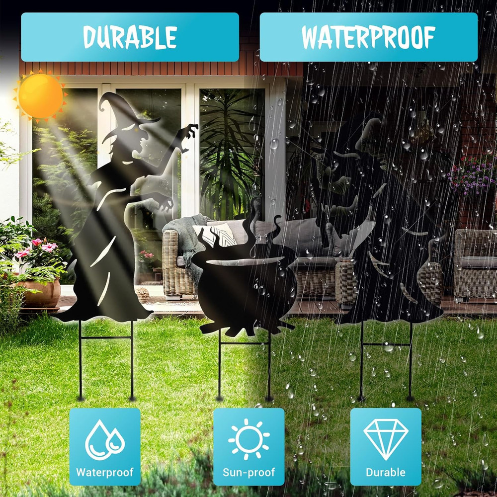 Halloween Witch Yard Decorations Witch Silhouette Yard Stakes with Cauldron,Set