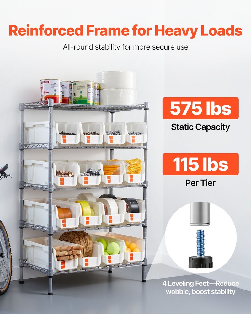 VEVOR Rolling Bin Storage Rack 5-Tier Bin Rack Storage System with 16 Bins
