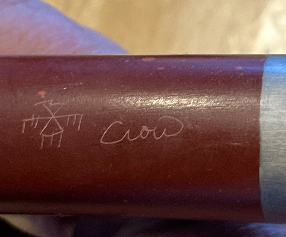 Catlinite Pipe signed "Crow" with symbol