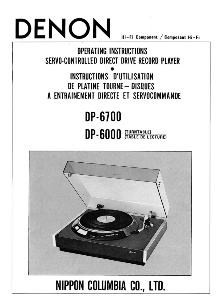 Denon DP-6000 Turntable Owners Manual