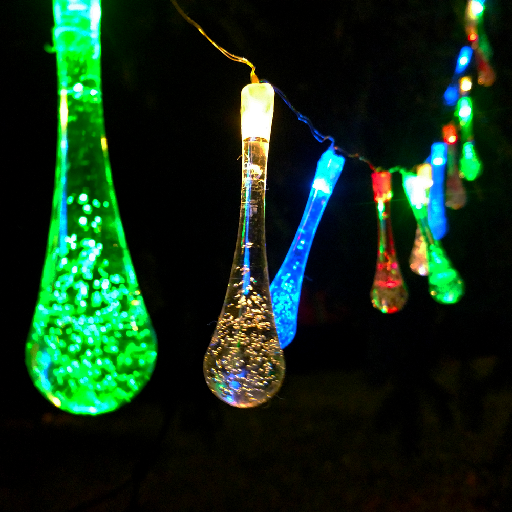 Solar Powered Water Drop String Lights - 30 LED Multi Colored, 8 Modes