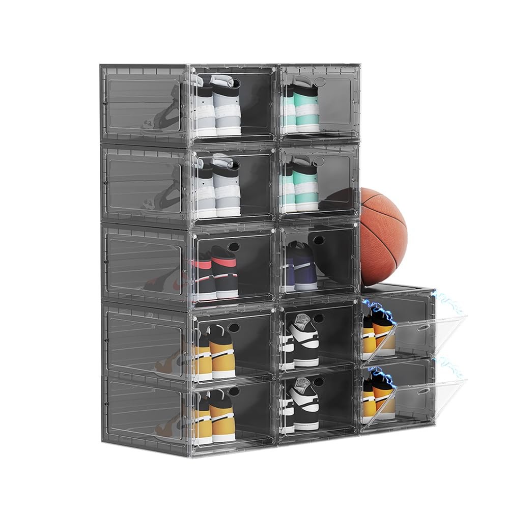 12 PACK Large Shoe Storage Boxes, Shoe Boxes Clear Plastic Stackable, Shoe Or...