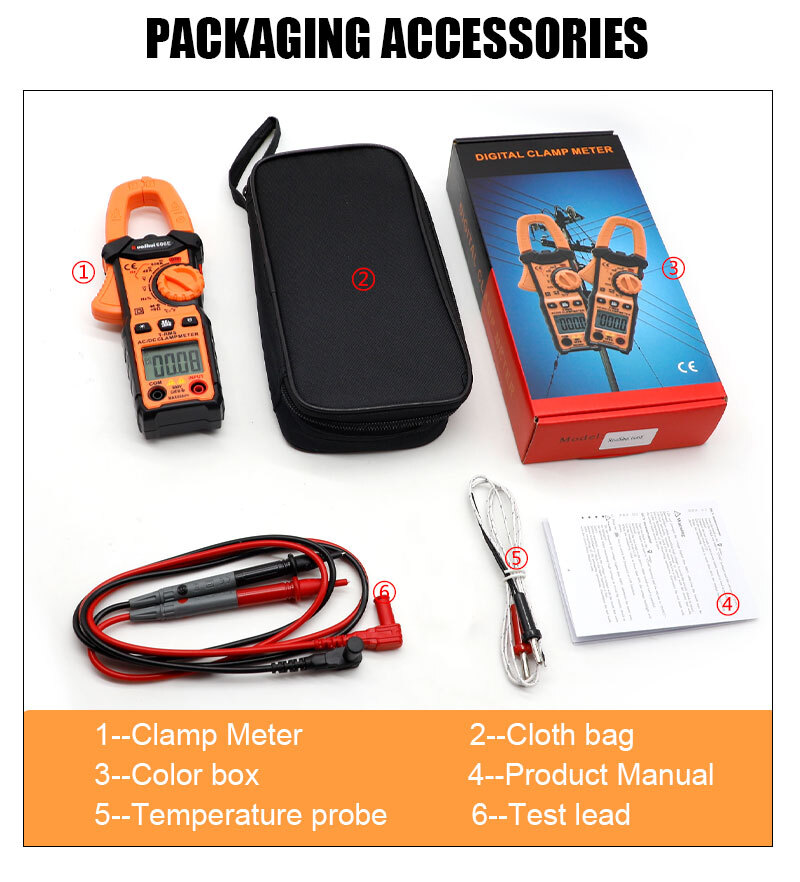 Digital Multimeter Tester AC DC Volt Amp Clamp Meter Auto Range LCD Handheld