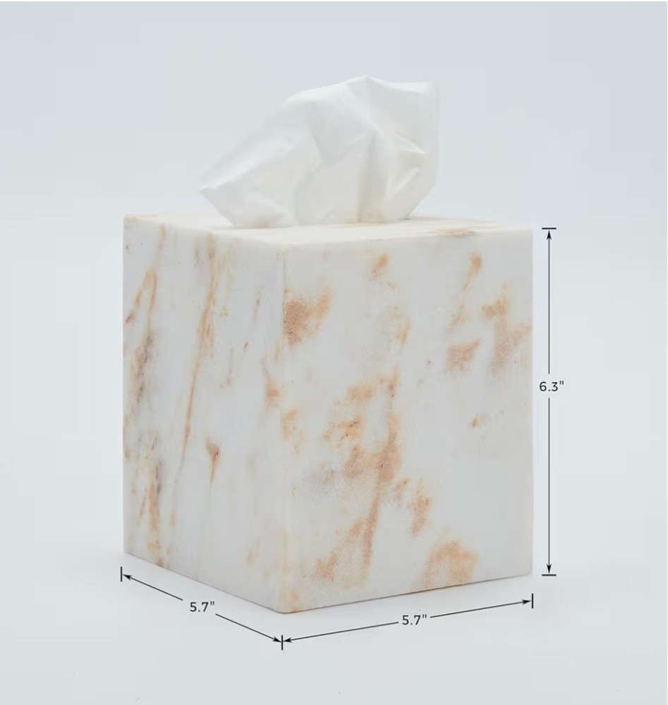 Marble Tissue Box Cover, White with Gold Texture