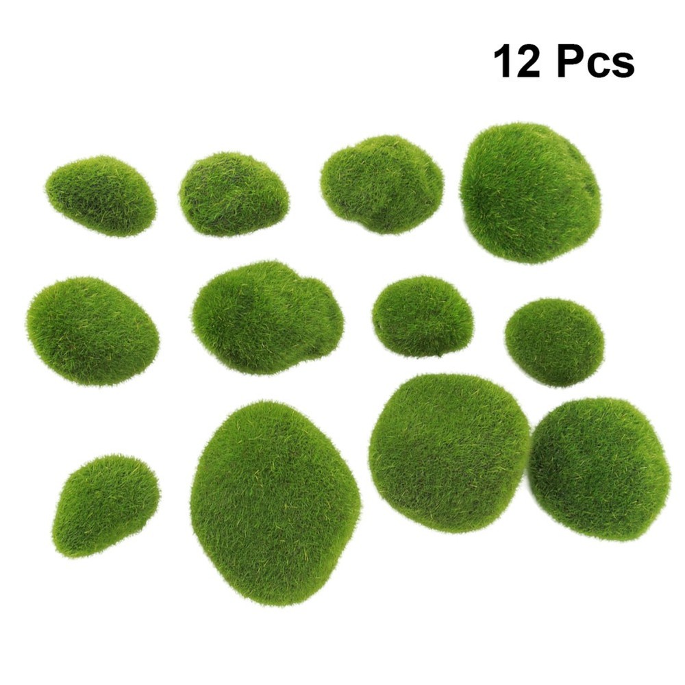 12 Pcs Realistic Moss Decoration Simulation Stone for Aquarium Home Office