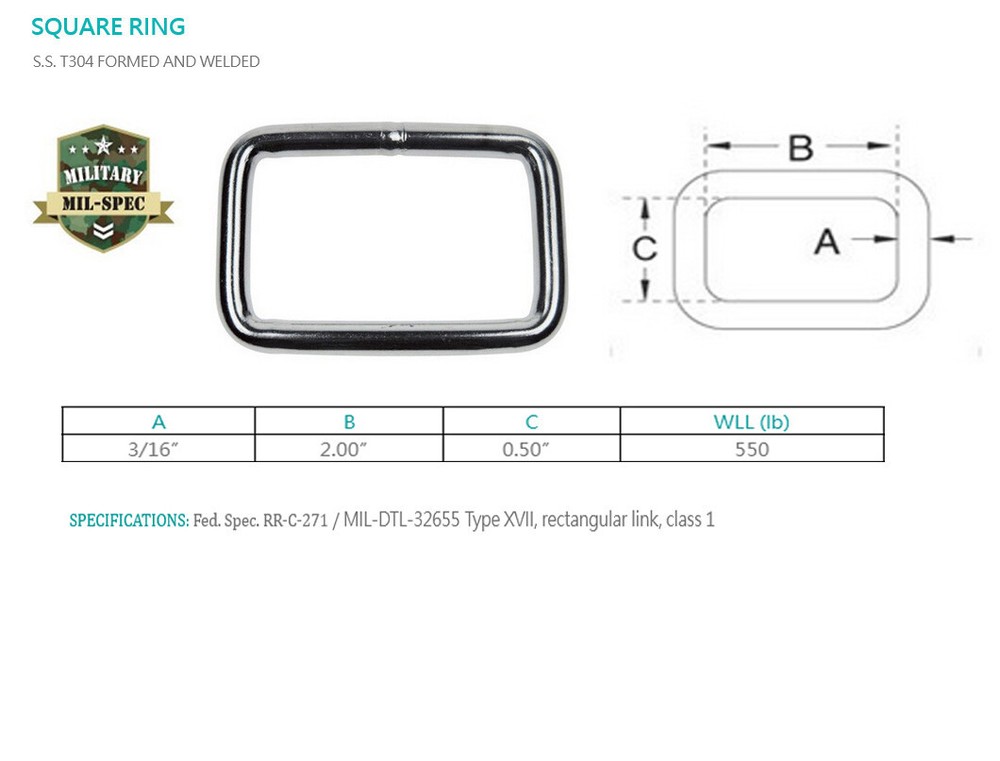 4 Pcs Stainless Steel 304 Mil Spec 3/16" "x 2" Rectangular Ring Rectangle Link