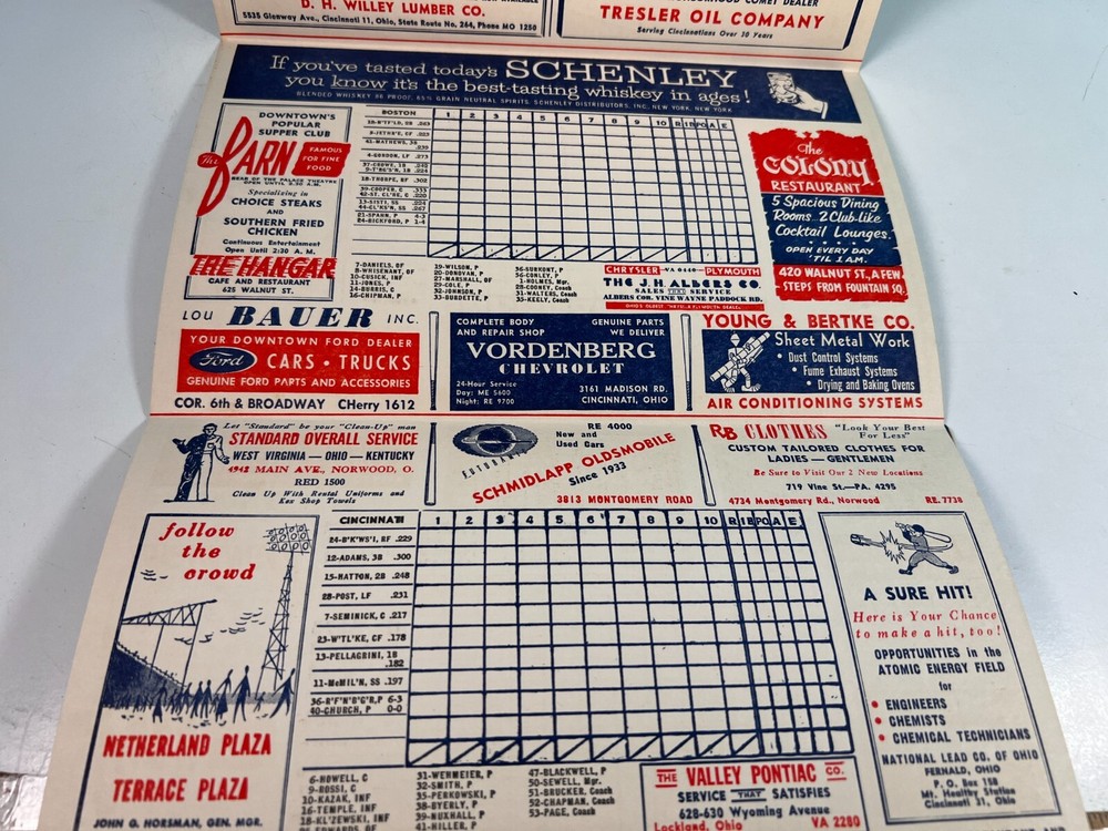 1952 Cincinnati Reds Baseball Program vs Braves Unscored HIGH GRADE!!🔥