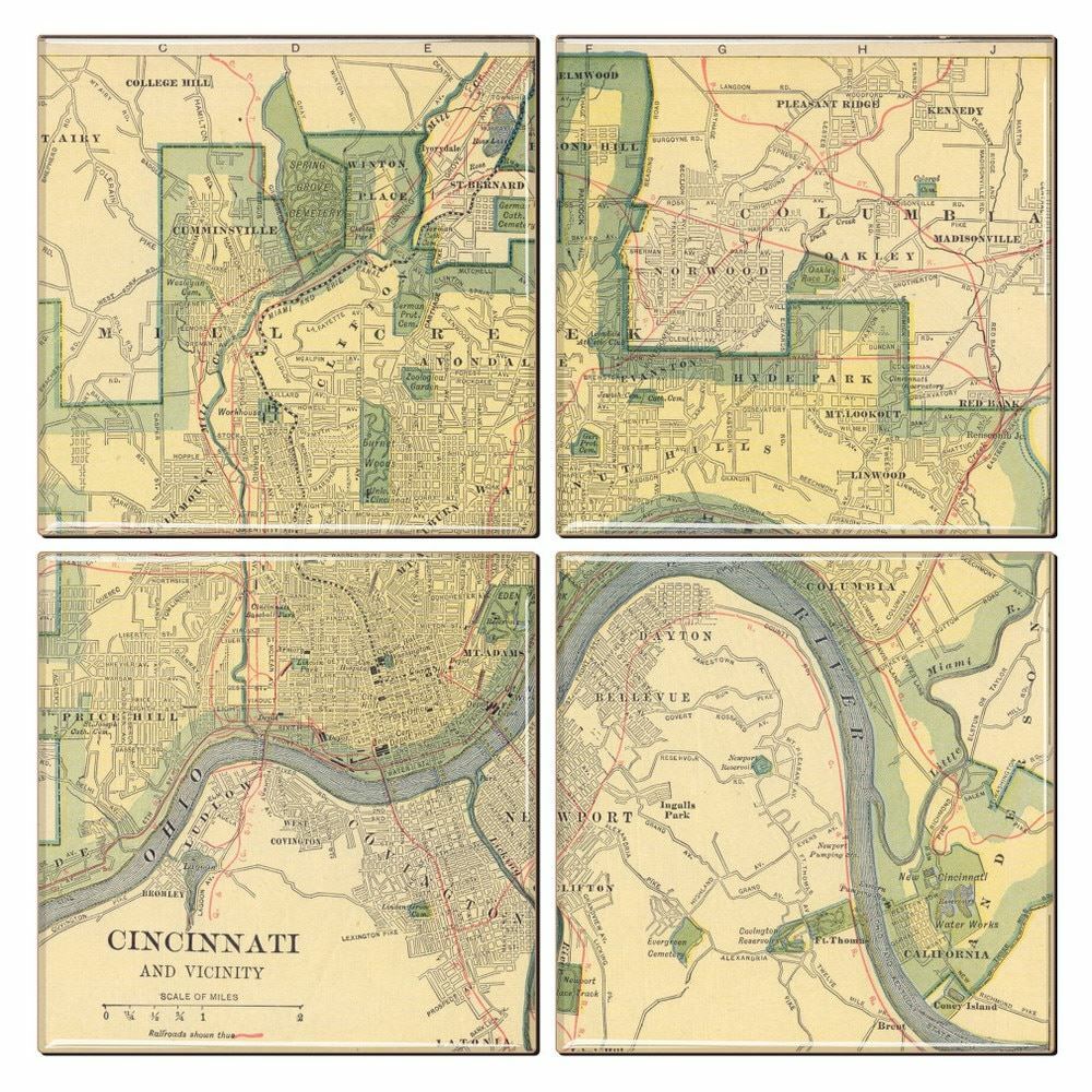 Cincinnati Map Coaster Set of 4
