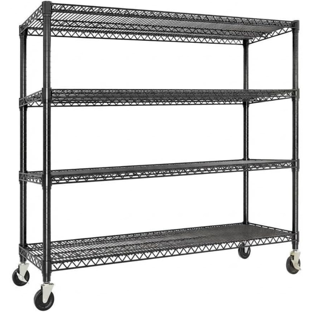 71.8" Rolling Storage Rack: 4-Tier Wire Shelves, 2640LBS Capacity Quick Assembly