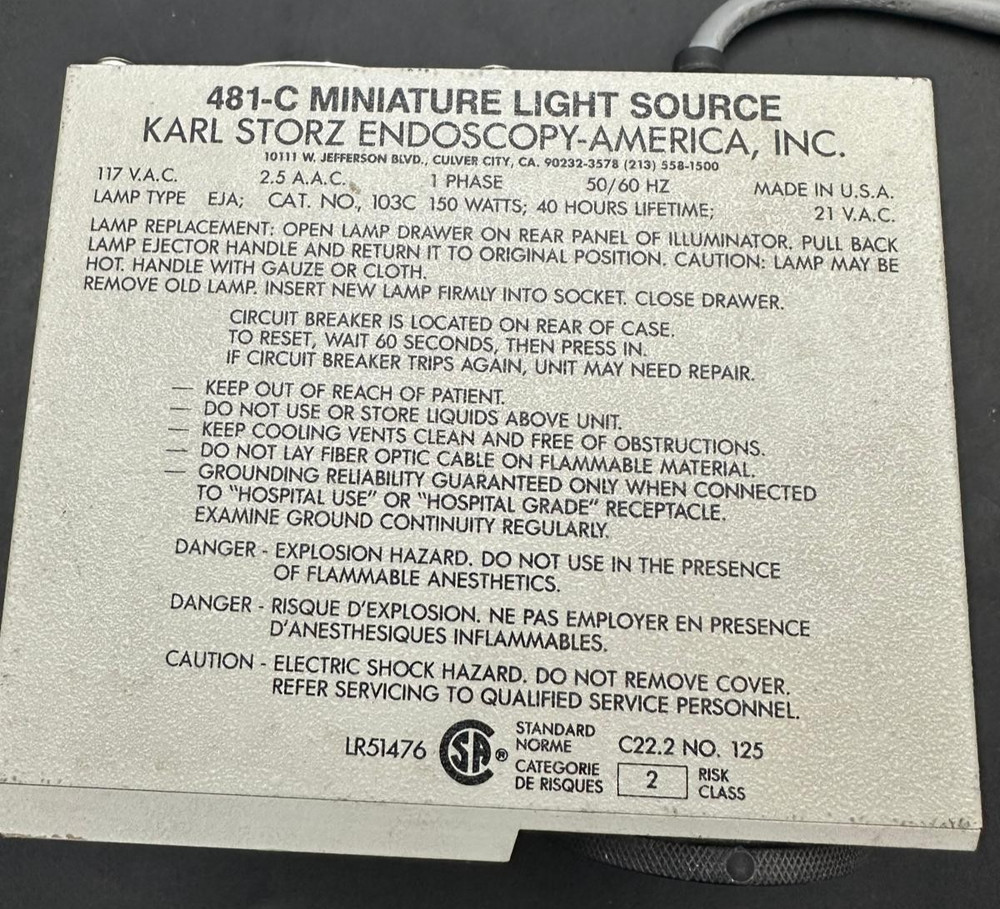 Karl Storz 481-C Endoscope Miniature Light Source