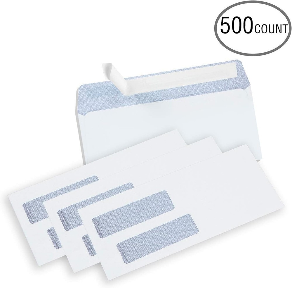 500 Pack Double Window Envelope SELF SEAL Adhesive Tinted Security Envelopes ...