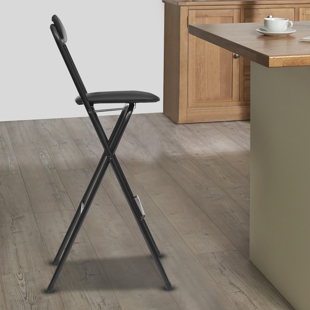 70cm Folding Bar Stool with Backrest Tall Foldable Stool Chair Bar Chair