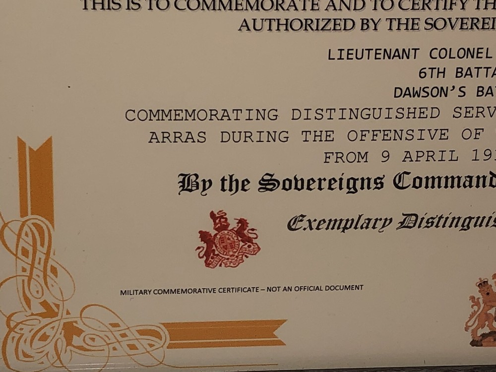 DISTINGUISHED SERVICE ORDER 2ND AWARD [UK] COMMEMORATIVE CERTIFICATE ~ Type 1