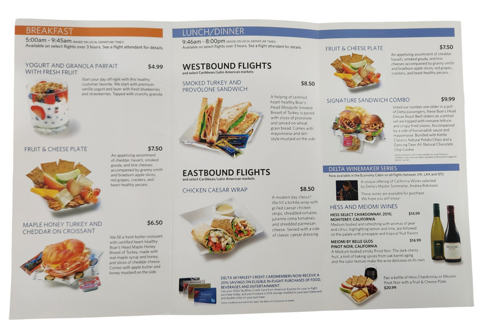 2013 Delta Airlines In-Flight Menu EATS Chicken Caesar Wrap Food & Beverage List