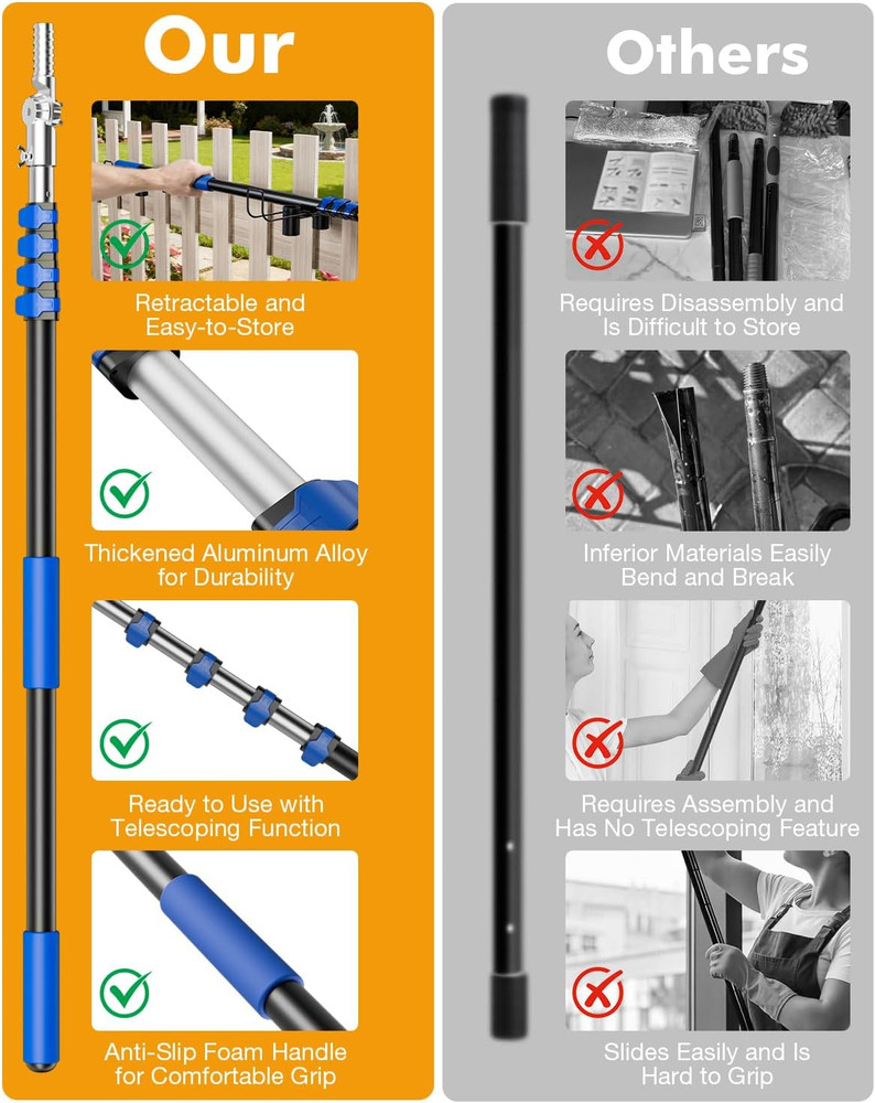 Telescoping Pole, 1.4-3 Ft with Joint Angle & Squeegee Adaptor, Aluminum Telesco