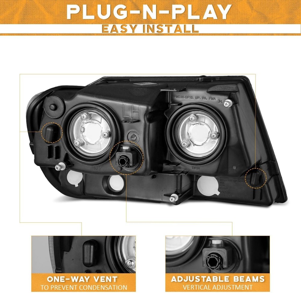 Headlights Assembly Pair For 1999-2004 Jeep Grand Cherokee,Halogen Headlight Ass