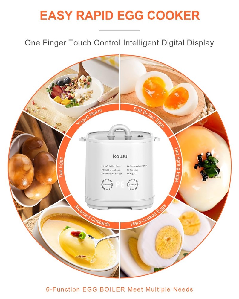 6-Function Egg Cooker for Hard Boiled Eggs, Egg Boiler with Timer, Egg Cooker...