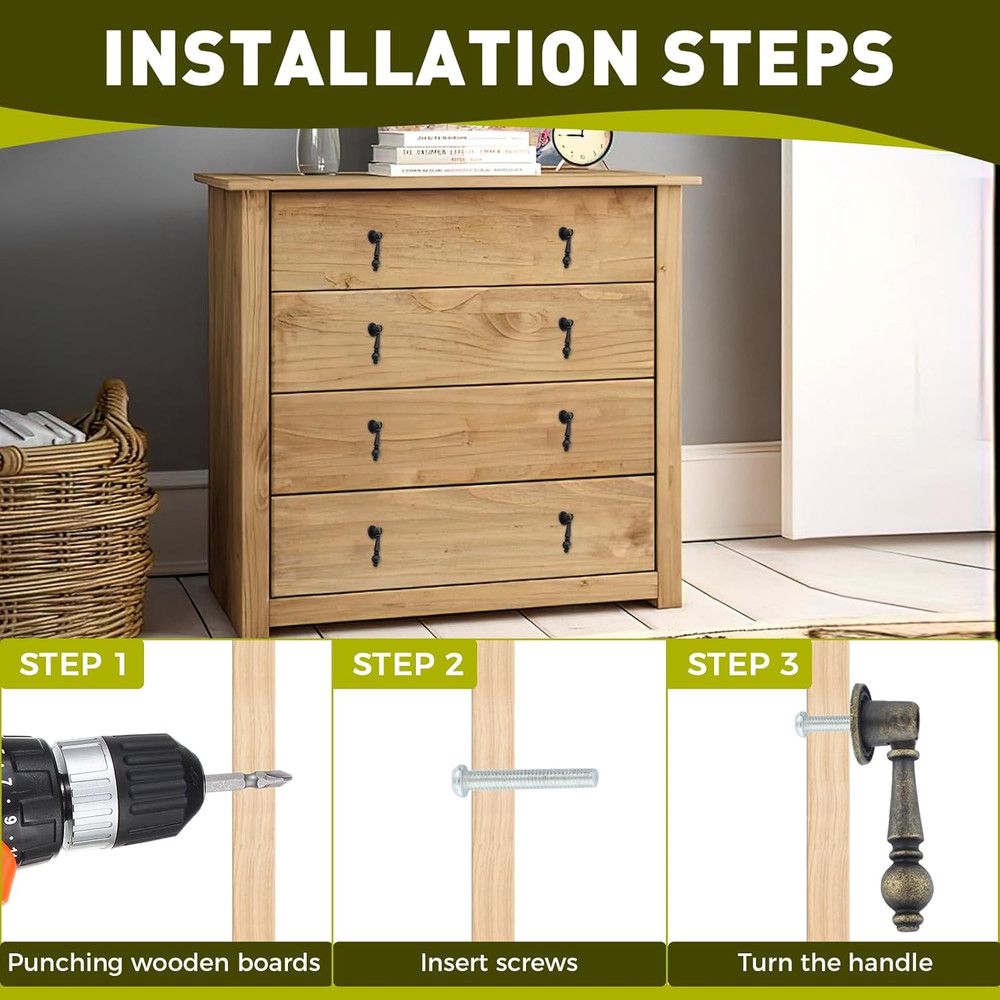 2 Pack Vintage Cabinet Pulls Knobs, Decorative Antique Bronze Pendant Pulls Hand