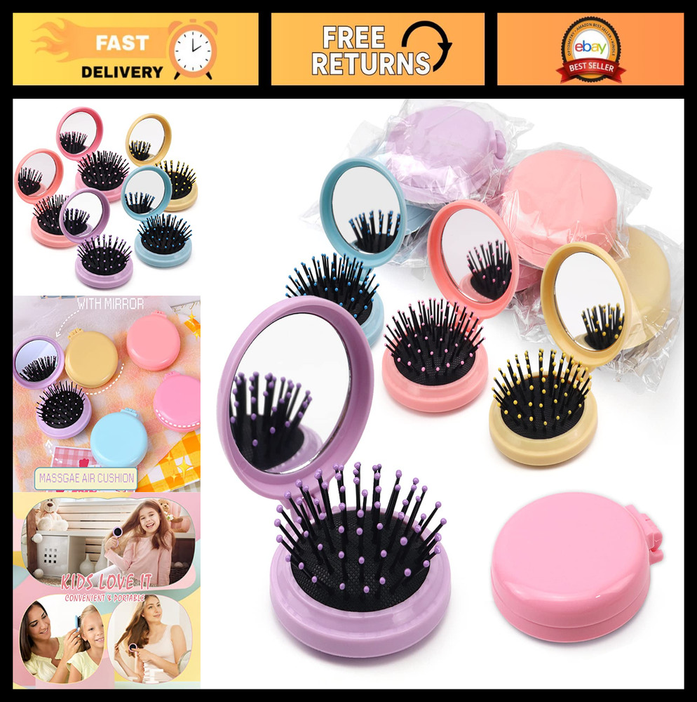 20 Pack Mini Folding Travel Mirror Hair Brushes & Combs - Compact, Portable, 5 C