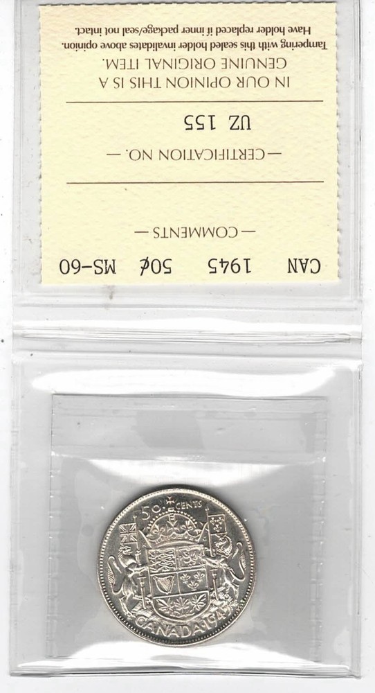 1945 Canada 50 Cents - ICCS MS60 - UZ 155