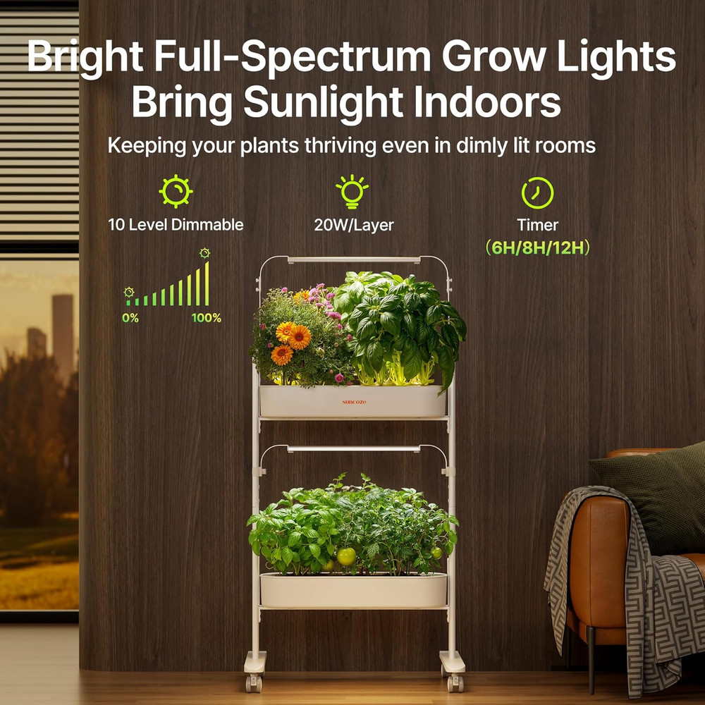 2-Tier Hydroponic Growing System with Smart Controller and Full Spectrum Lights