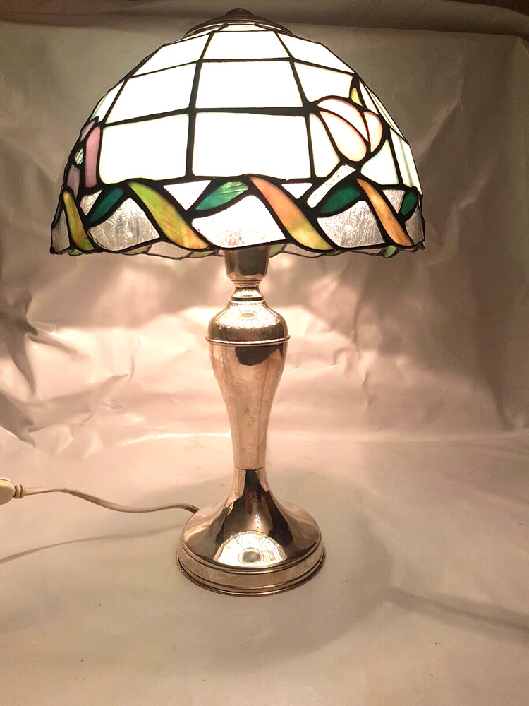 TIFFANY STYLE LAMP SILVER 800 HALLMARKED, 1970s