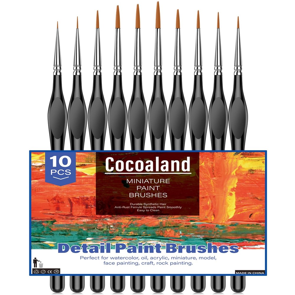 10Pcs Micro Paint Brushes Set with Triangular Handles - For 10, Black