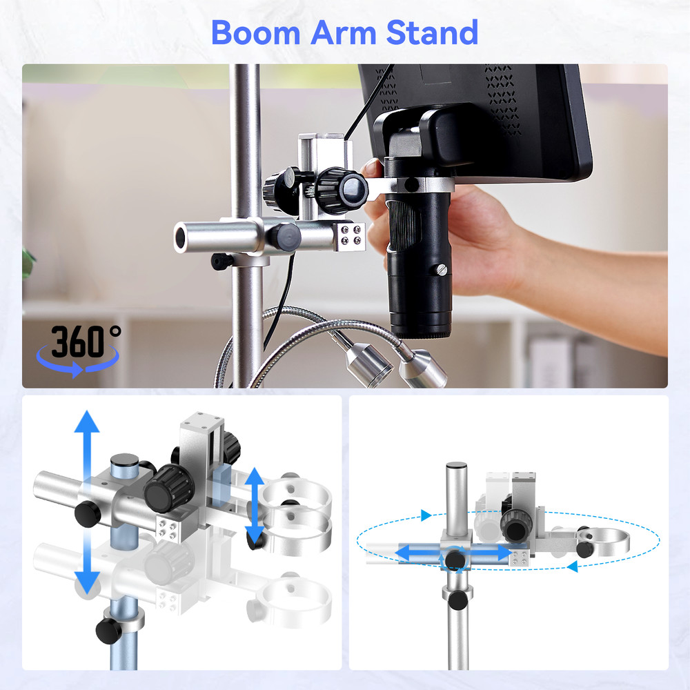 TOMLOV 10" Digital Microscope HDMI 2000X 3*Lens & Boom Arm Stand Coin Microscope