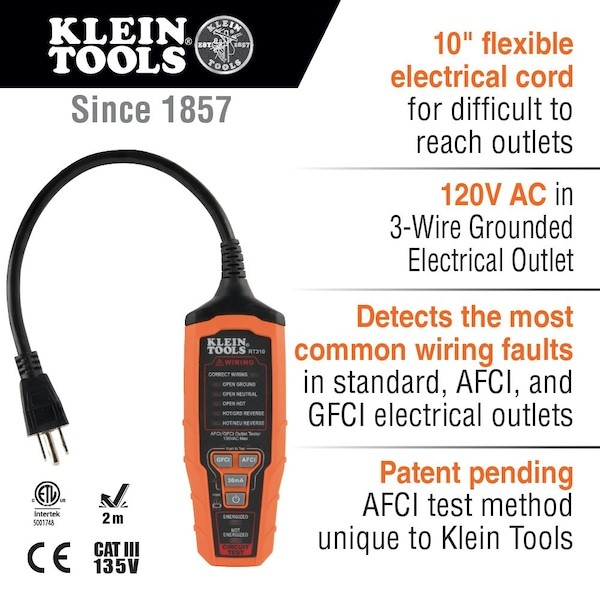 Klein Tools Rt310 Afci /Gfci Outlet Tester