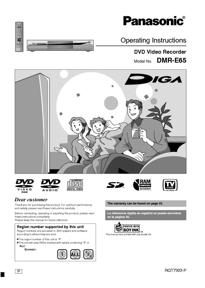 Panasonic DMR-E65 DVD Recorder Owners Instruction Manual