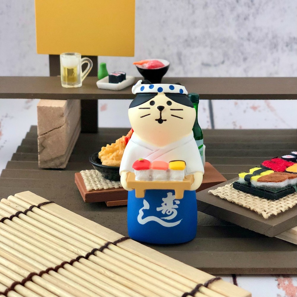 DECOLE Concombre Sushi Cat Miniature 4Pc Set Authentic Japan Hand Painted