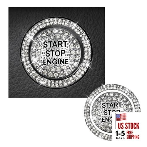 Bling Car Push Start Button Sticker, Sparkling Rhinestones Fully Protect White