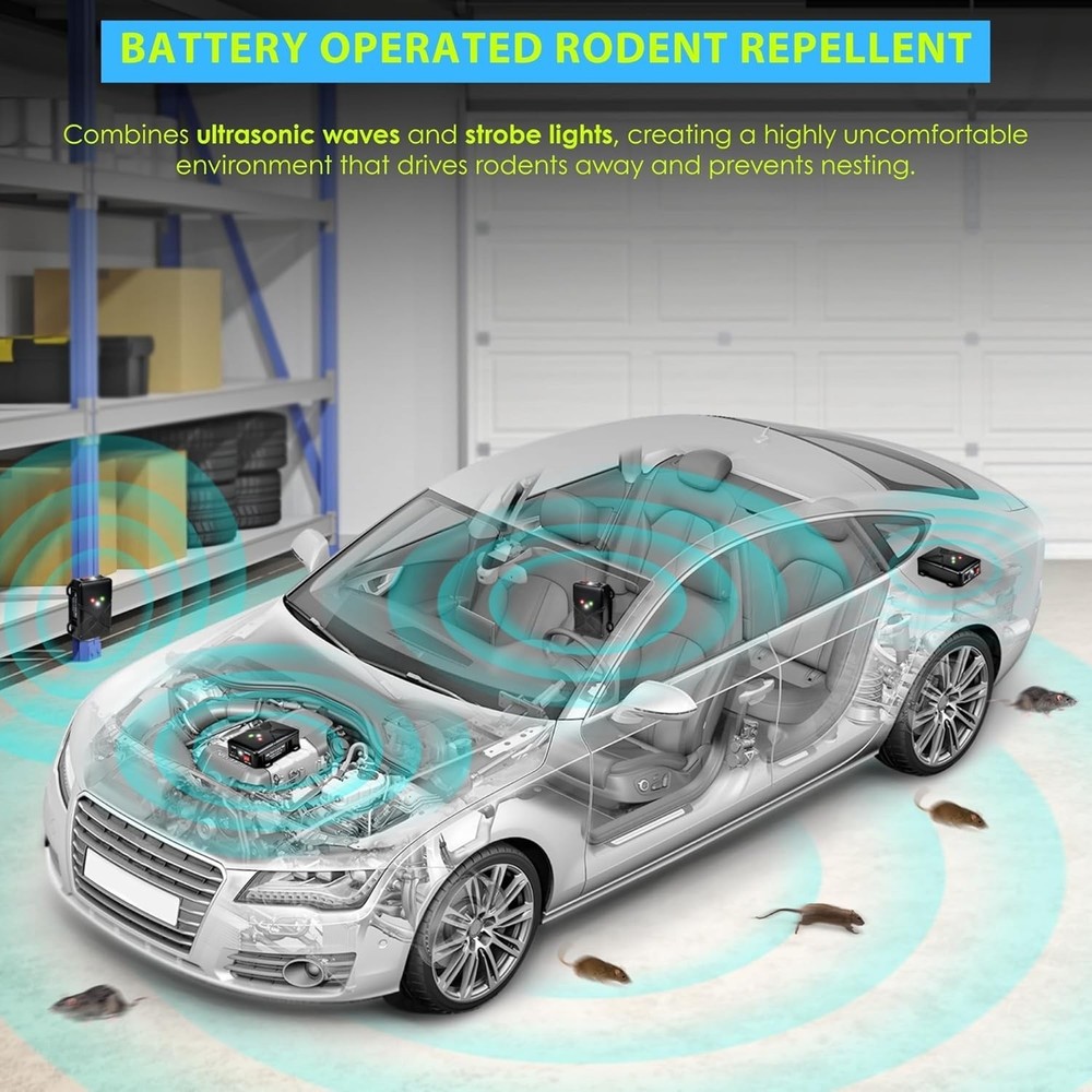 Cordless Ultrasonic & LED Mouse Repeller for Automobile Engine - Versatile use