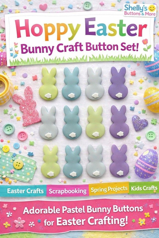 Hoppy Easter Bunny Buttons Set - Shelly's Buttons - Craft Sewing Scrap