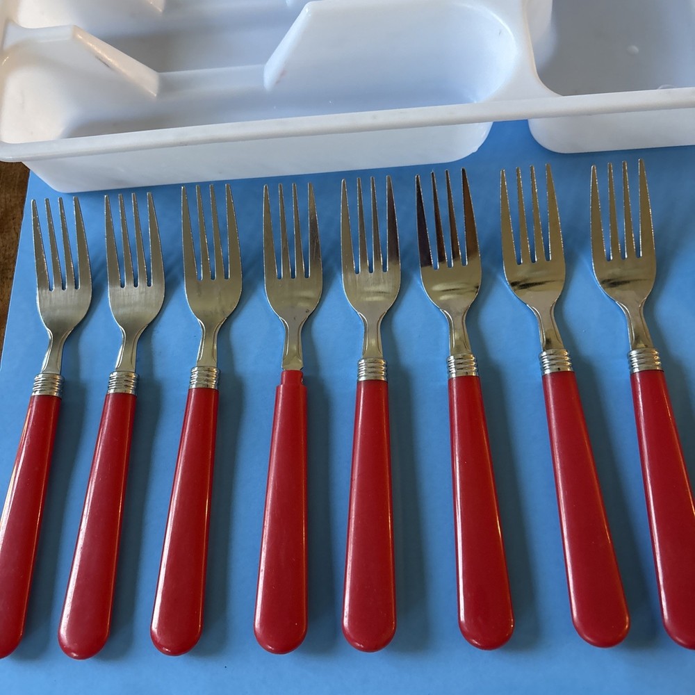 Red Handled Stainless Steel Camping Flatware