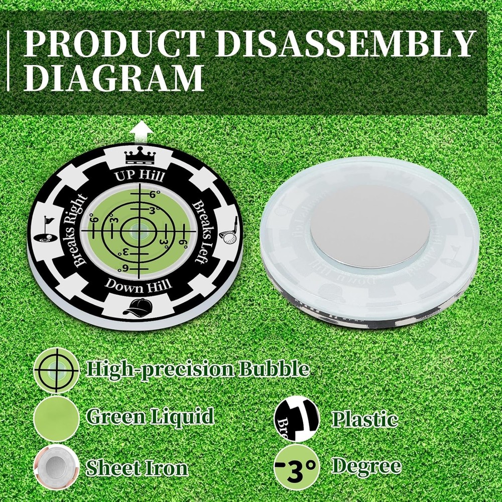 Golf Green Reader, 2 Pack Ball Marker Hat Clip Universal, Black
