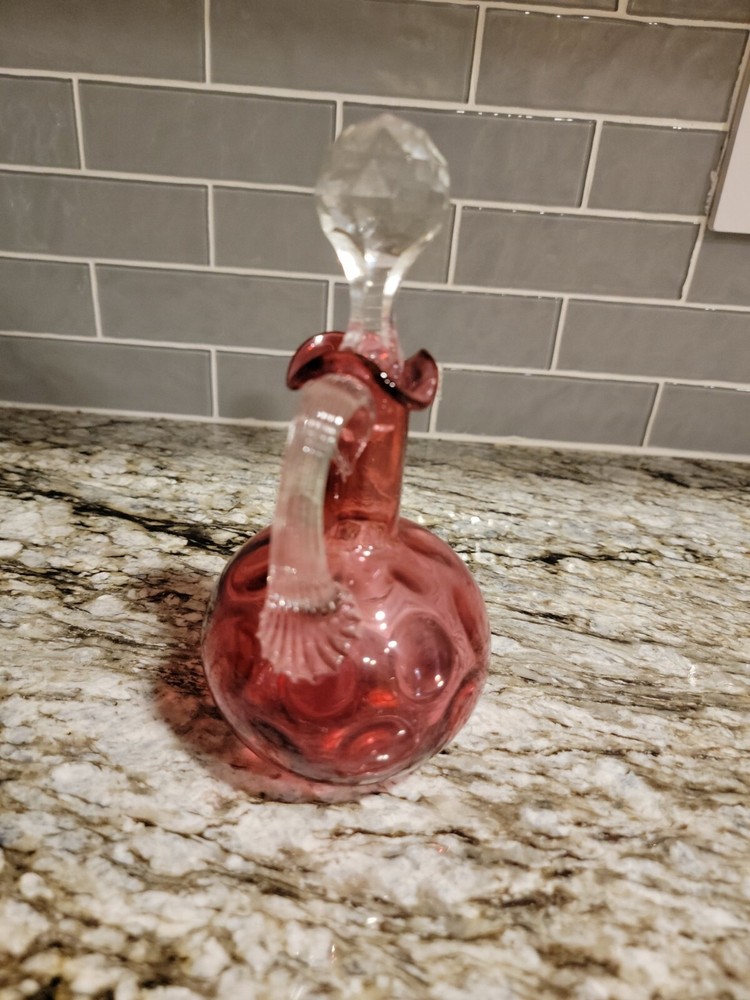Cranberry Vinegar Cruet with Stopper - Coin Dot Pattern
