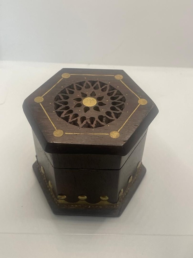 Wood Box/Incense Burner Hexagon from India