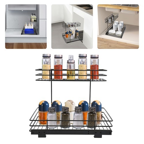 2-Tier Pull-out Cabinet Storage Rack, Sliding Out Storage Rack Under Sink, Black