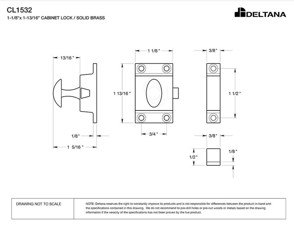 Deltana Solid Brass Small Cabinet Lock - 9 Finishes
