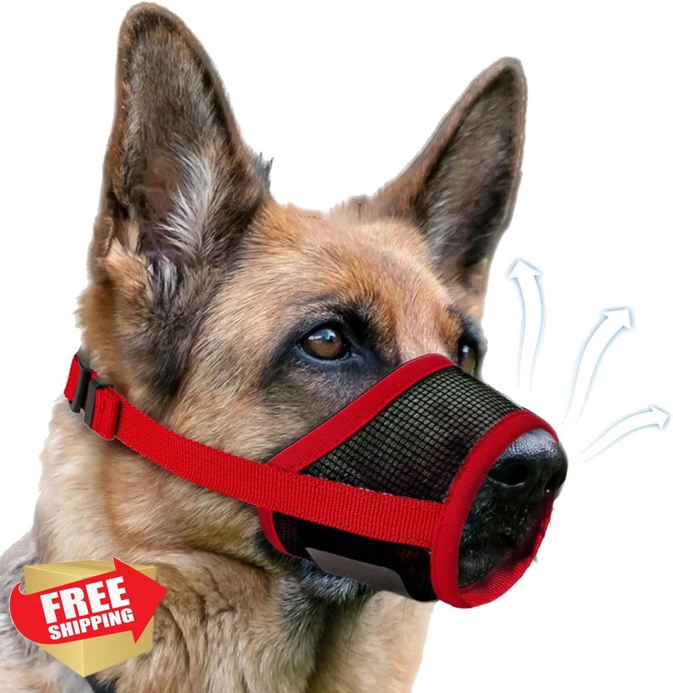 Dog Muzzle Red L Breathable Mesh