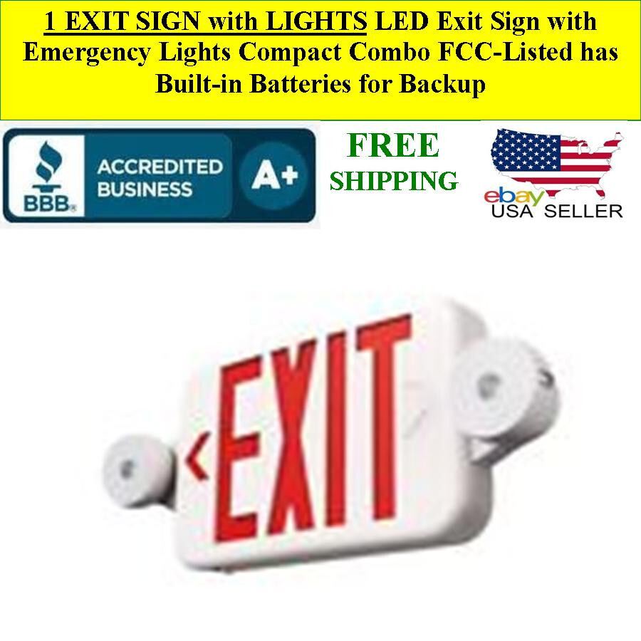 1 UNIT LED Exit Sign Emergency Lights Compact Combo FCC-Listed Wall or Ceiling