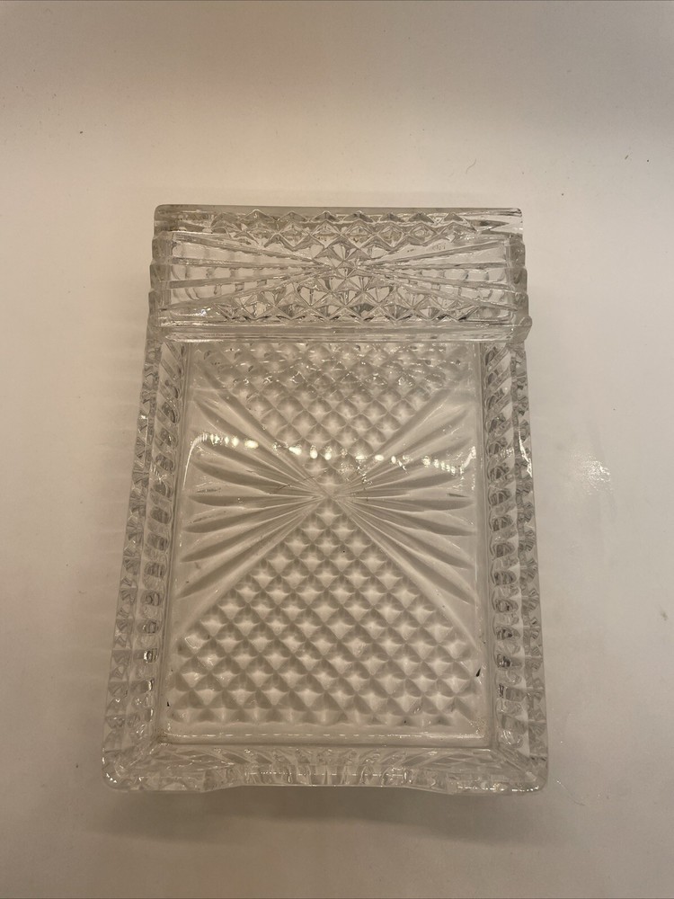 VTG Crystal Rectangular Cigar/Cigarette Box/Ashtray/Dish Hollywood Regency