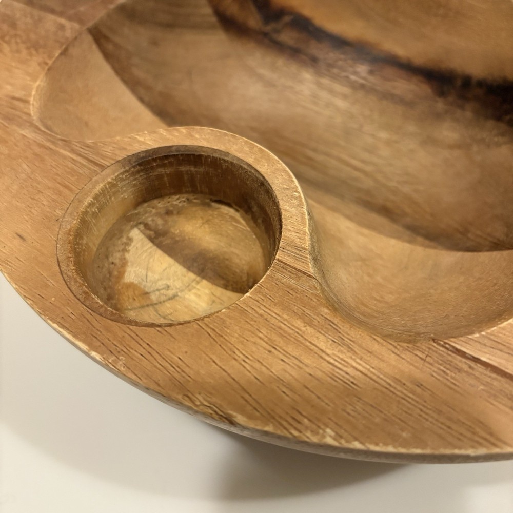 Nambe Eclipse Nut Cracker Bowl Wood (No Nutcracker) 3 Section