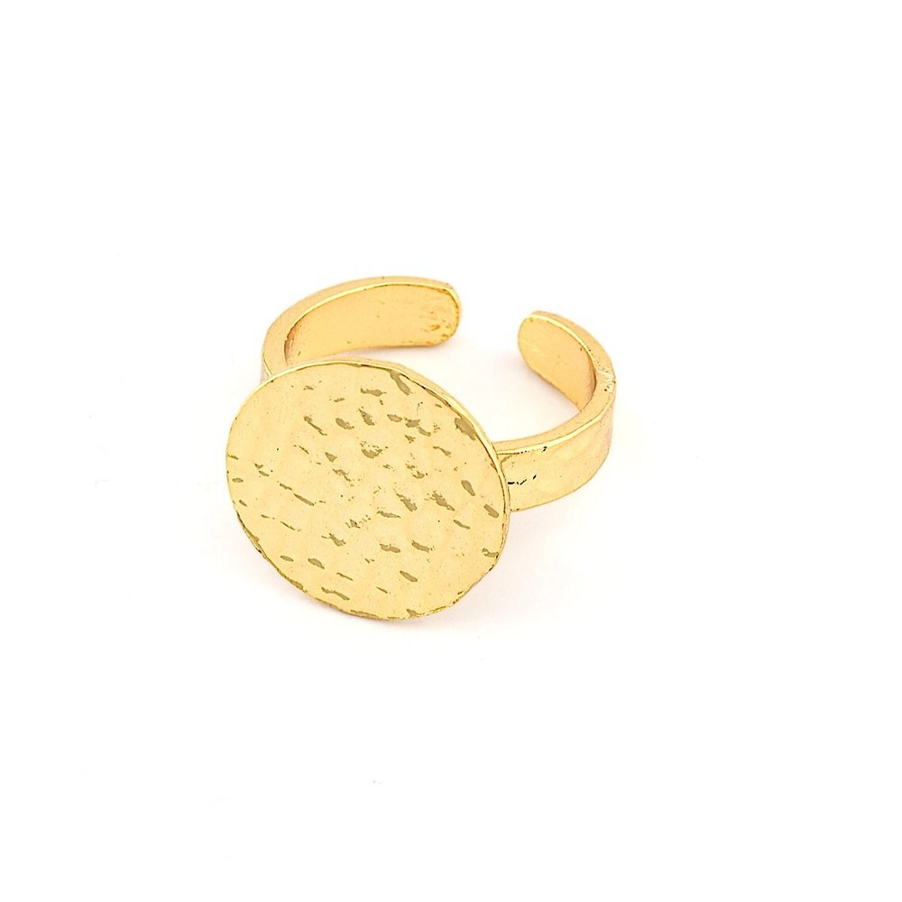 Round Disc Hammered Adjustable Ring Blank Shiny gold plated Brass 4948